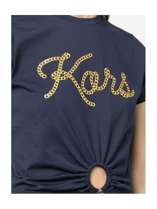 Women's Summer Crop Top Cotton Short Sleeve Navy Blue