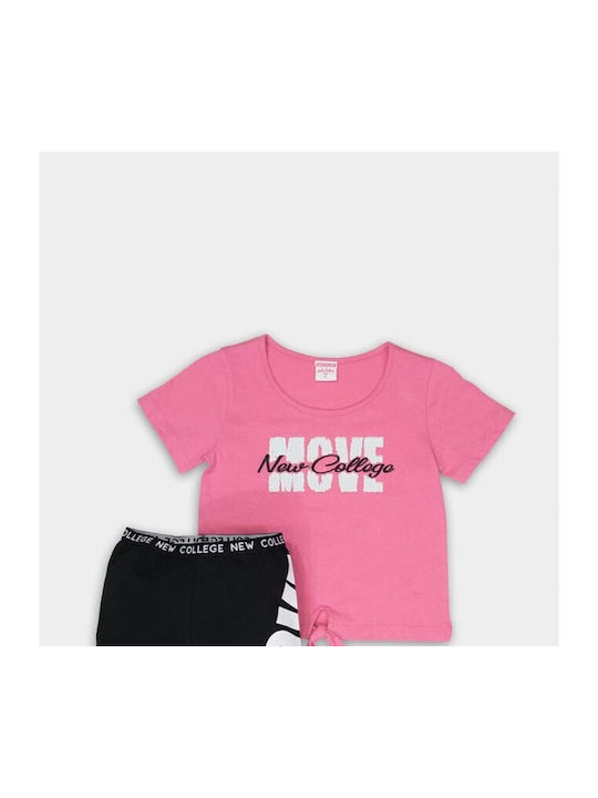 New College Kids Set with Shorts Summer 2pcs Pink