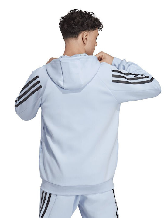 Adidas Future Icons 3-Stripes Jachetă cu fermoar pentru bărbați cu glugă și buzunare Albastru deschis