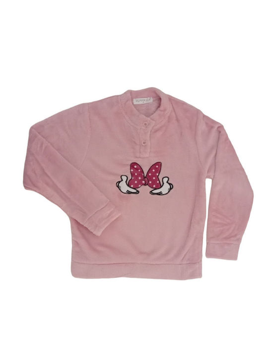 Fleece Pajamas For Girls Pink F-5143