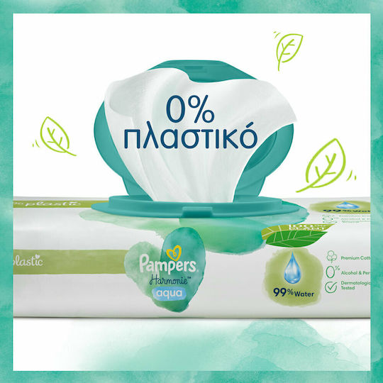 Pampers Harmonie Aqua Hypoallergene Baby-Feuchttücher mit 99% Wasser ohne Duftfrei Alkohol- und Parabene 18x48 Stück pro Packung