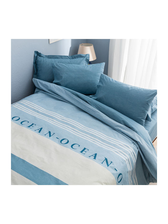 Charalambidis Textiles Πυξίδα Κουβερλί Υπέρδιπλο από Βαμβάκι & Πολυεστέρα Μπλε 220x230cm