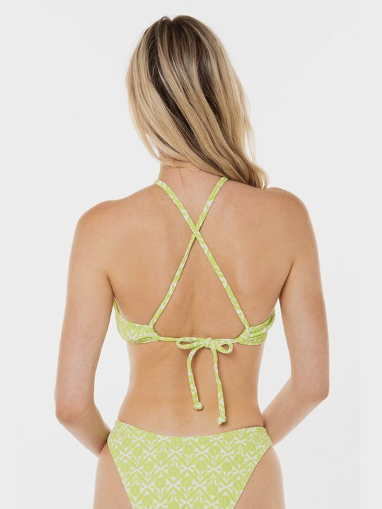 Billabong Padded High Neck Bikini Top Green Floral