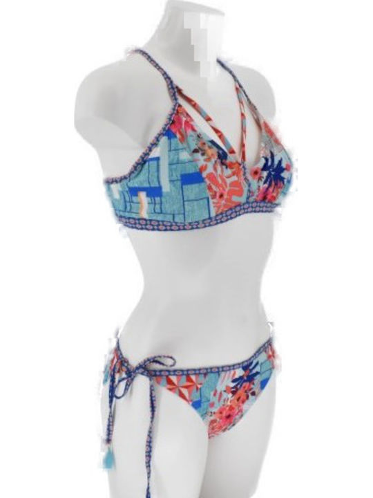 Tartan Mix Bikini Τριγωνάκι Floral Γαλάζιο