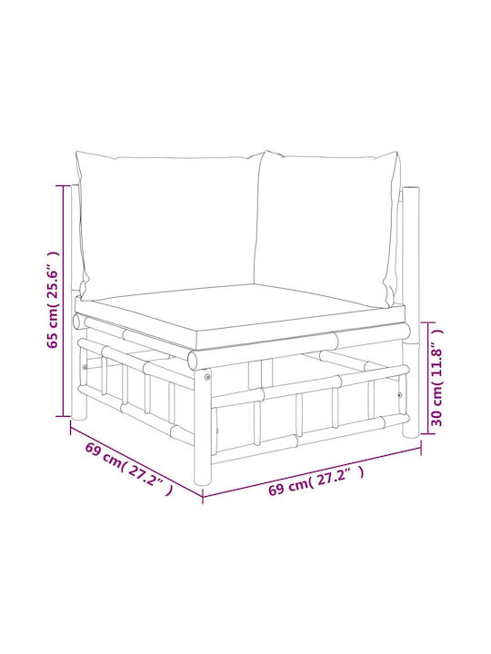 Two-Seater Sofa Outdoor Bamboo with Pillows 130x65x65cm