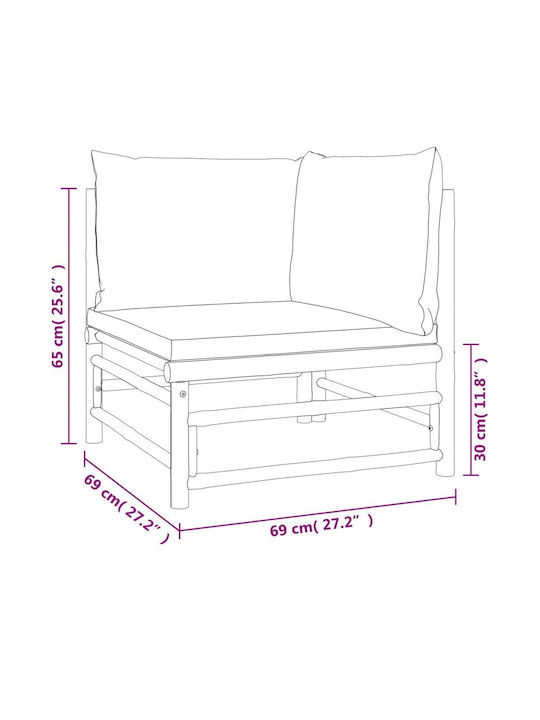 Two-Seater Sofa Outdoor Bamboo with Pillows 110x69x65cm
