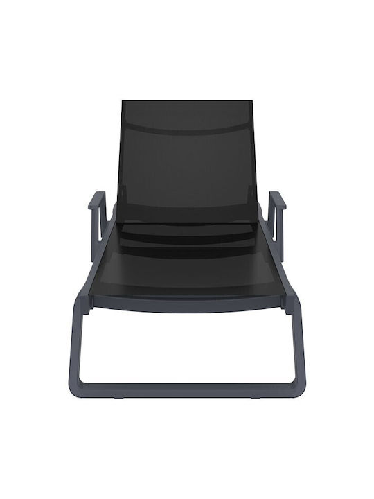 Liegestuhl Kunststoff Pacific mit Textilene-Stoff & Rädern Dark Grey / Black 193x68x35cm.