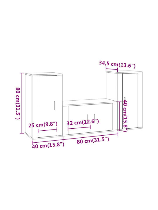 Wohnzimmer TV-Einheit Weiß L40xB34.5xH80cm