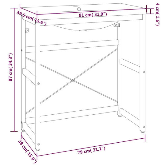 vidaXL Πάγκος με Νιπτήρα Μ81xΒ18.5xΥ39.5cm Λευκός