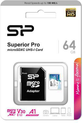 Silicon Power Superior Pro microSDXC 64GB Class 10 U3 V30 A1 UHS-III με αντάπτορα