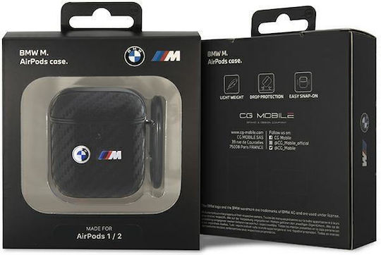 BMW Carbon Double Metal Logo Husă cu cârlig în culoarea Negru pentru Apple AirPods 1 / AirPods 2