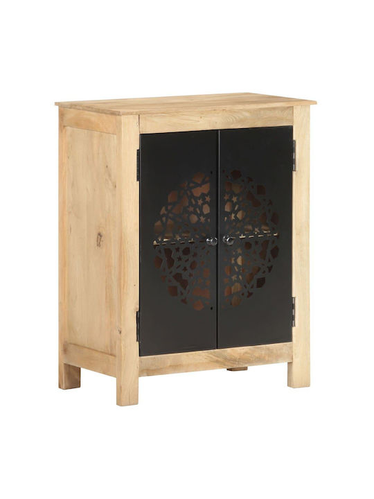 Sideboard made of Solid Wood & Metal Beige 60x35x75cm