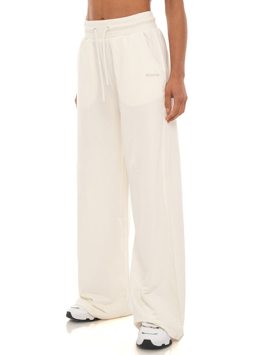 Be:Nation Γυναικεία Βαμβακερή Παντελόνα με Λάστιχο σε Wide Γραμμή σε Λευκό Χρώμα