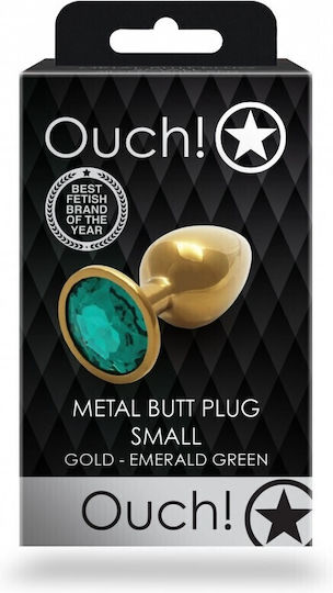 Shots Ouch Metal Butt Plug Анална тапа Medium Gold / Emerald Green