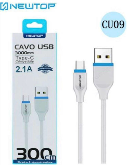 Newtop USB 2.0 Cable USB Type-C Male - USB-A 10W White 3m