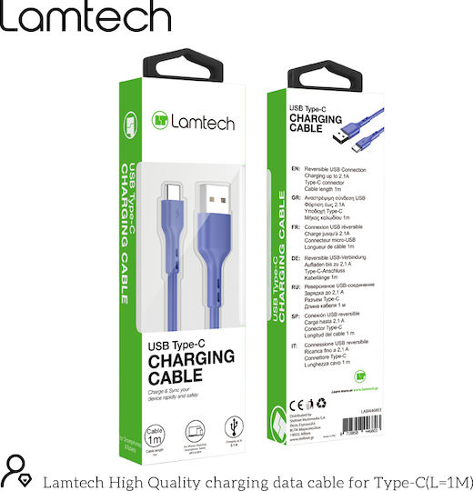 Lamtech USB 2.0 Cable USB-C male - USB-A 18W Μπλε 1m LAM446803