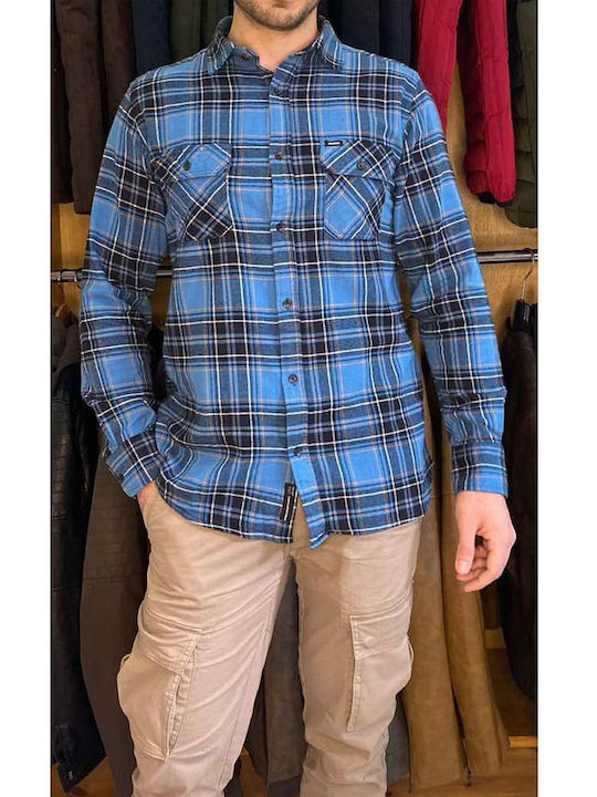 Rebase Men's Shirt Long Sleeve Flannel Checked Blue