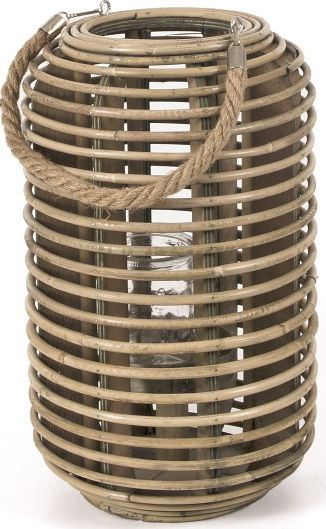Zaros Tabletop Rattan Lantern Brown 23x23x38cm