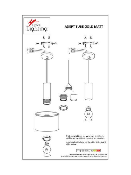 Home Lighting Pendant Light Two-Light for Socket E27 Gold