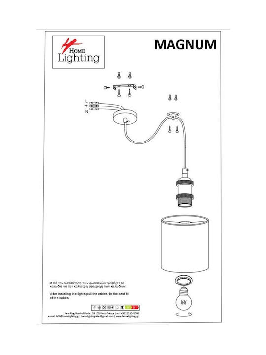 Home Lighting Pendant Light Multicolour Bell for 5 Bulbs E27 40x40x300cm