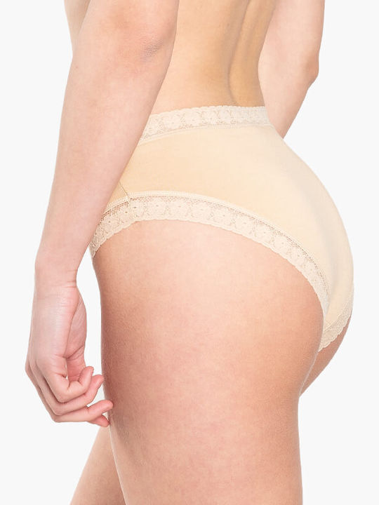 A.A UNDERWEAR Baumwolle Damen Slip mit Spitze Beige