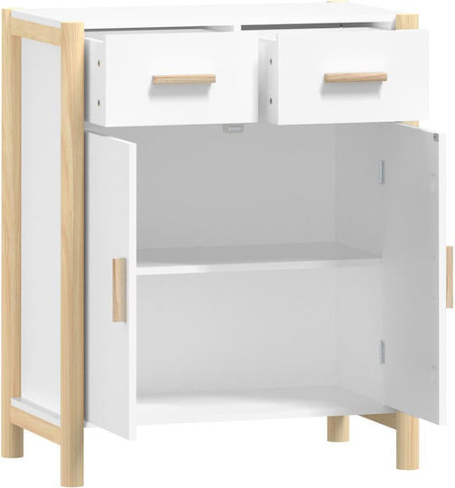 Sideboard aus Massivholz mit Schubladen Weiß 62x38x75cm