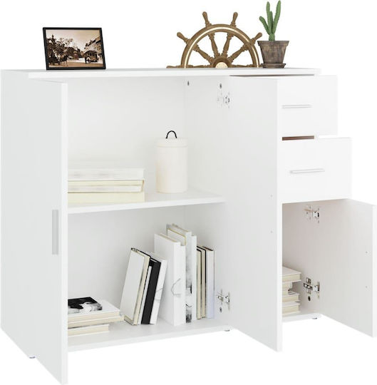 Sideboard Wooden with Drawers White 91x29.5x75cm