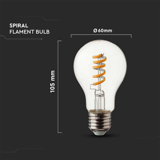 V-TAC LED Bulb 4W 105mm for Socket E27 and Shape A60 Warm White 250lm