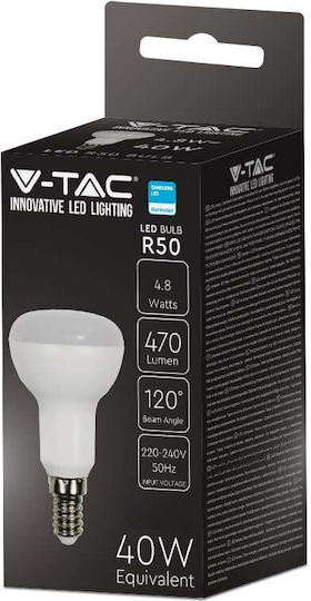 V-TAC LED Bulb 4.8W 85mm for Socket E14 and Shape R50 Natural White 470lm