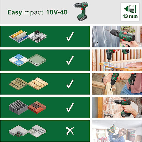 Bosch Easy Impact Percussive Drill Driver Battery 18V 1x1.5Ah 06039D8101