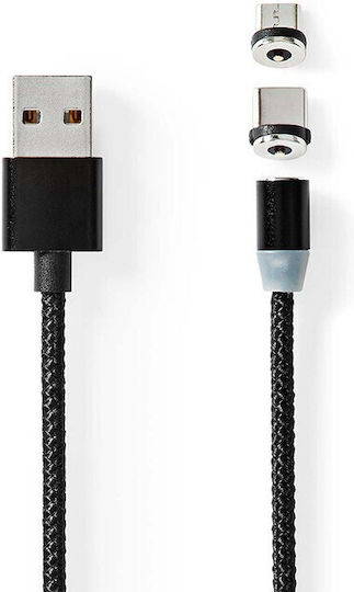 Nedis Braided / Magnetic USB to Type-C / micro USB Cable Μαύρο 2m (CCGB60630BK20)