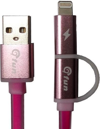 Gfun Flat LED USB to Lightning/micro USB Cable Ροζ 1m (78-LED21PN)