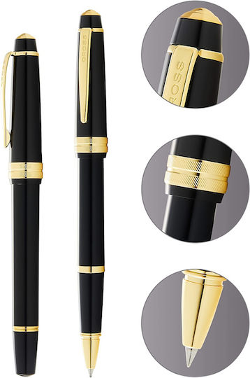 Cross Bailey Light Pen Rollerball Black with Black Ink Polished Black and Gold