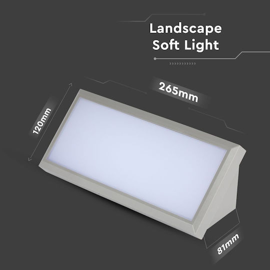 V-TAC Wall-Mounted Outdoor Ceiling Lamp LED IP65 12W with Cool White Light 26.5x12x8.1cm