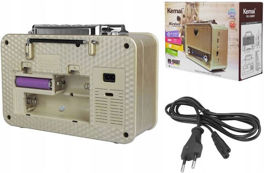 KEMAI MD-1908BT Retro Tabletop Radio Rechargeable with Bluetooth and USB Gold