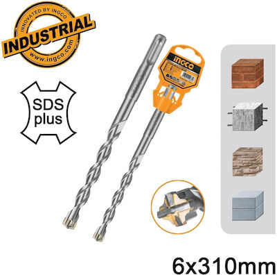 Ingco Burghiu cu Patru Tăișuri Carbură cu Tija SDS Plus pentru Materiale de construcție 6x250mm