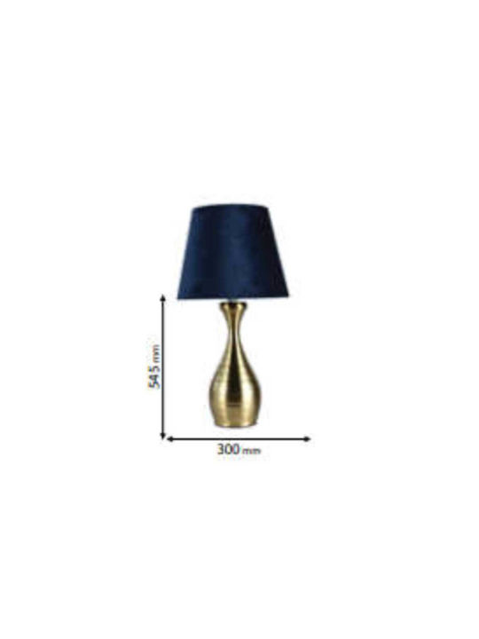 Elmark Monte Metal Table Lamp for Socket E27 with Blue Shade and Gold Base