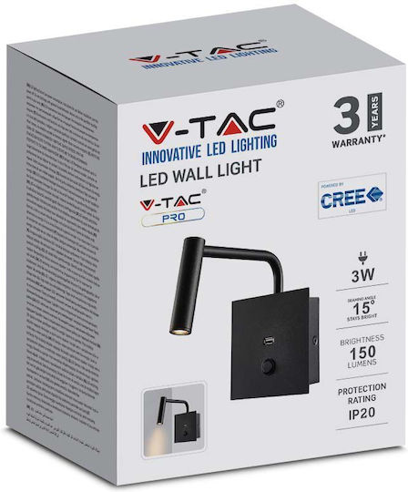 V-TAC VT-2943 Μονό LED Θερμό Λευκό Σποτ σε Μαύρο Χρώμα