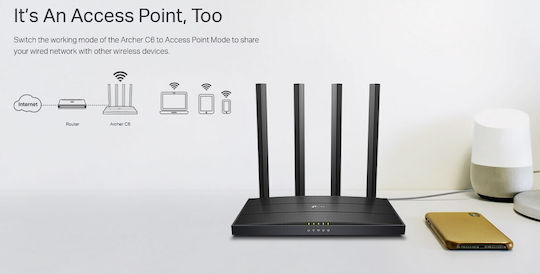 TP-LINK Archer C6 v4 Drahtlos Router Wi‑Fi 5 mit 4 Anschlüssen Gigabit Ethernet