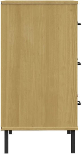Comodă Dormitor Din Lemn Masiv Și Metal Cu 3 Sertare 77x40x79.5cm