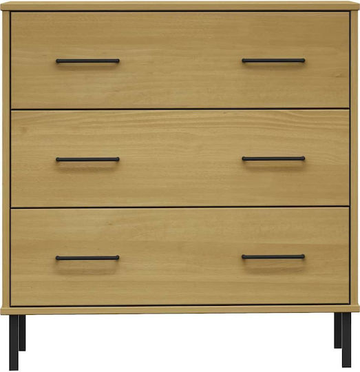 Comodă Dormitor Din Lemn Masiv Și Metal Cu 3 Sertare 77x40x79.5cm