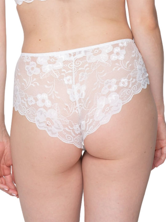 Luna Hochtailliert Damen Slip mit Spitze Ivory