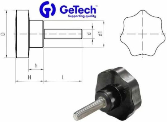 Getech Λαβή Εργαλείου Πόμολο Μαργαρίτα από Βακελίτη Φ60 Μ12 x 50 B1V7M601250
