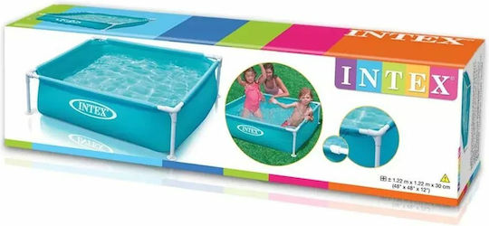 Intex Mini Frame Kinder Quadratisches Schwimmbecken 342lt mit Metallic-Rahmen 122x122x30cm Hellblaue