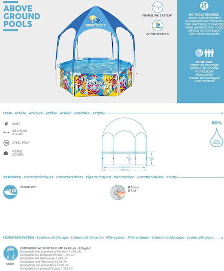 Bestway Скръгъл Басейн PVC 930л Надуваем Светлосин