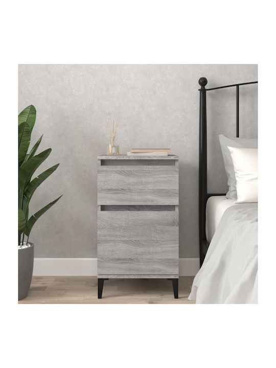 Wooden Bedside Table with Metallic Legs 40x35x70cm