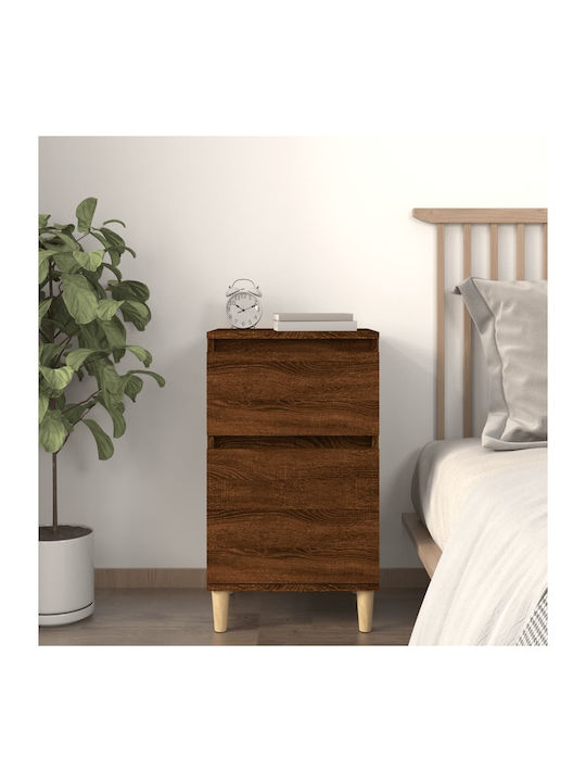 Wooden Bedside Table Καφέ Δρυς 40x35x70cm