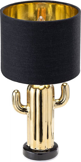 Navaris Cactus Fabric Table Lamp for Socket E14 with Gold Shade and Base