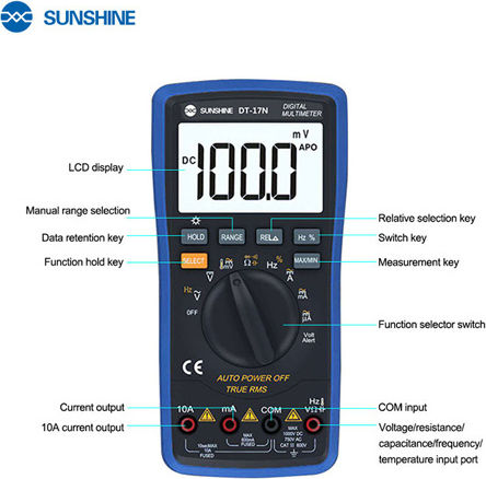 Sunshine DT-17N Digitales Multimeter mit AC / DC / Widerstand / Kapazität / Temperaturmessung