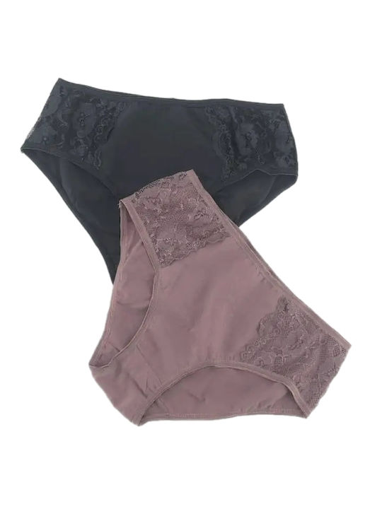 Βαμβακερά Women's Slip 2Pack with Lace Purple/Blue